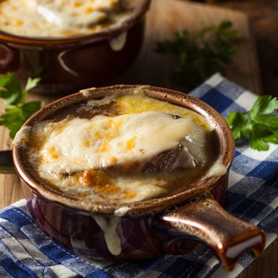 Homemade French Onion Soup with Cheese and Toast